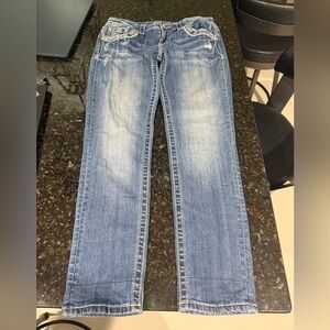 Miss Me Blue Skinny Jeans with Vintage Distressed Look